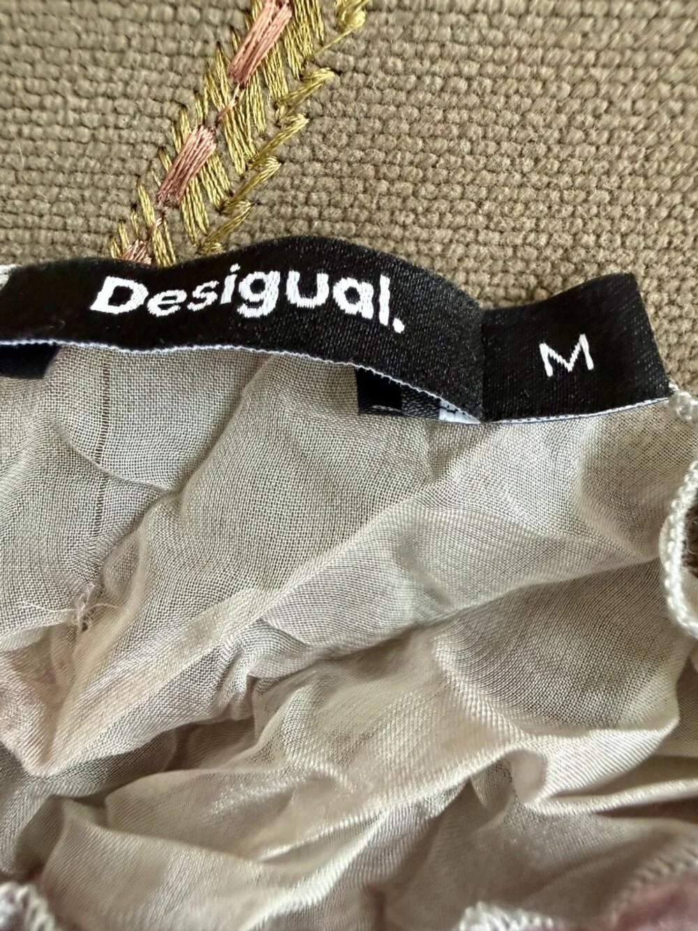 Desigual Sheer Top Muted Floral Textured Arty Pattern Blush Burgundy (M)